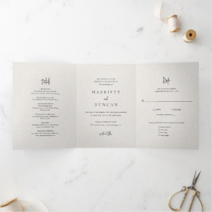 Invitation Trois Volets Mariage Élégant Beige Intemporel