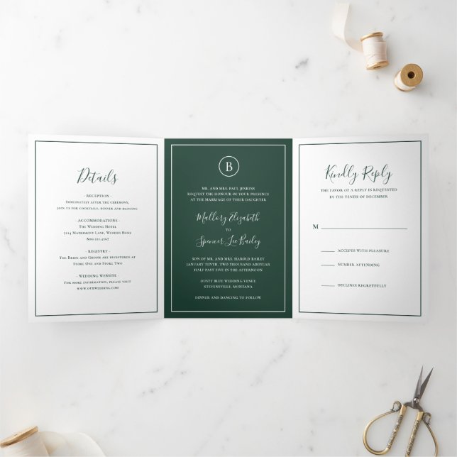 Invitation Trois Volets Mariage élégant dans la forêt traditionnelle (Intérieur)