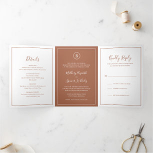 Invitation Trois Volets Mariage Élégant en Terracotta Traditionnel