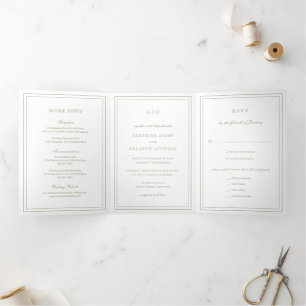 Invitation Trois Volets Mariage élégant et élégant classique Sage Green