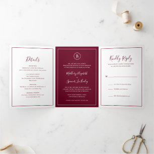 Invitation Trois Volets Mariage élégant et traditionnel de Bourgogne
