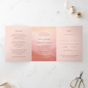 Invitation Trois Volets Mariage Élégant Moderne au Style Corallien et Côti