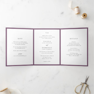 Invitation Trois Volets Mariage élégant moderne monogramme violet