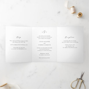 Invitation Trois Volets Mariage élégant monochrome à monogramme intemporel