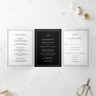 Invitation Trois Volets Mariage Élégant Noir Classique