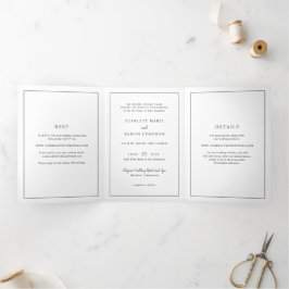 Invitation Trois Volets Mariage élégant noir et blanc intemporel
