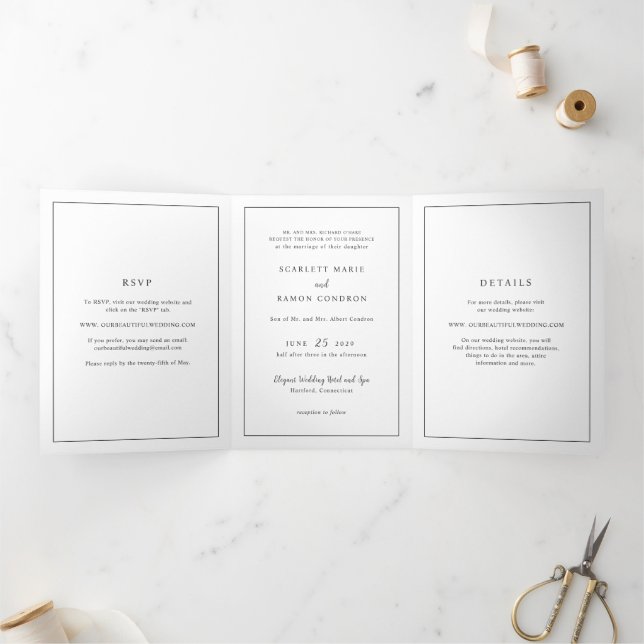 Invitation Trois Volets Mariage élégant noir et blanc intemporel (Intérieur)