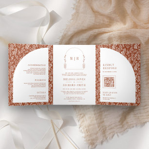 Invitation Trois Volets Mariage en terre cuite d'arche de feuille d'art de