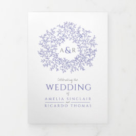 Invitation Trois Volets Mariage feuille blanc monogramme