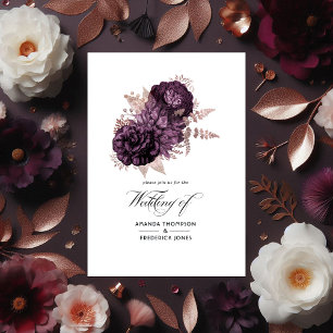 Invitation Trois Volets Mariage floral or et violet foncé