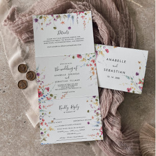 Invitation Trois Volets Mariage floral sauvage classique
