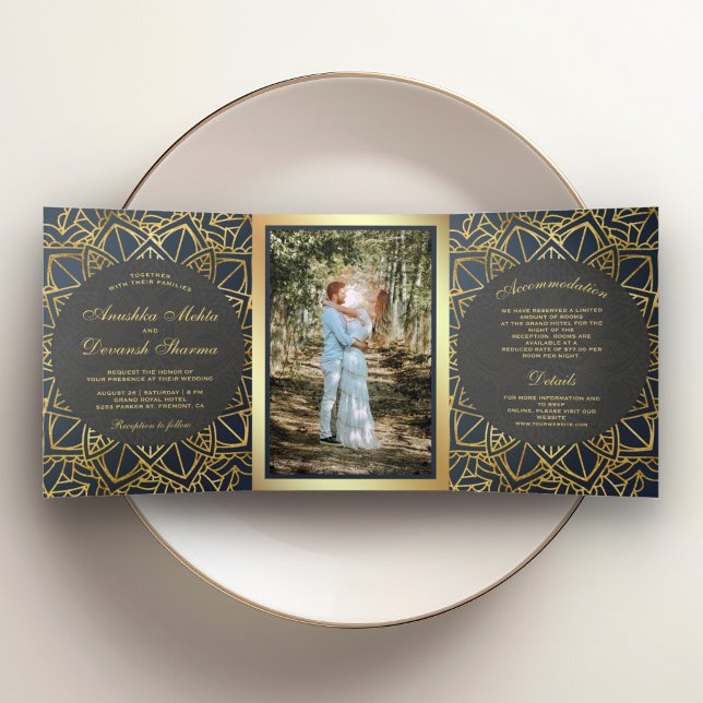 Invitation Trois Volets Mariage indien Mandala Gray Gray moderne (Créateur téléchargé)