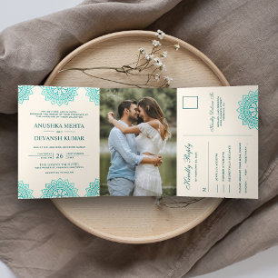 Invitation Trois Volets Mariage indien traditionnel élégant Mandala sarcel