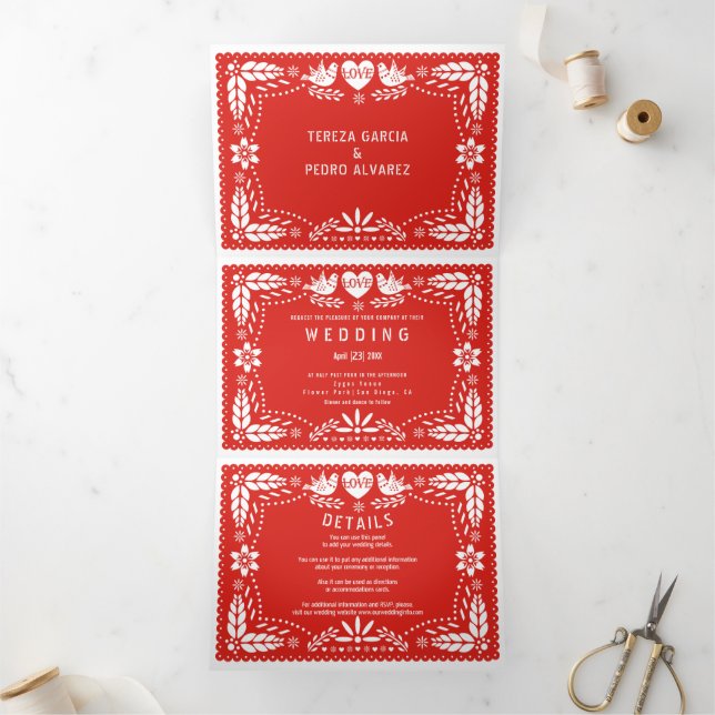 Invitation Trois Volets Mariage inséparable du papillon rouge (Intérieur)