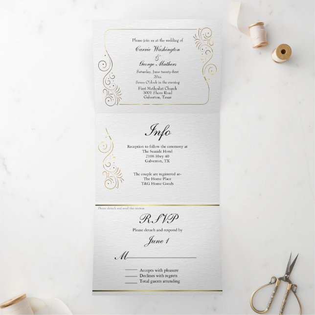Invitation Trois Volets Mariage luxueux et raffiné (Intérieur)