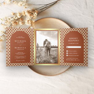 Invitation Trois Volets Mariage marocain à quatre feuilles en terre cuite