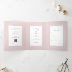 Invitation Trois Volets Mariage Minimaliste Moderne Rose Huître et Or