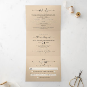 Invitation Trois Volets Mariage Minimaliste Simple Jaune Pâle Noms Gras
