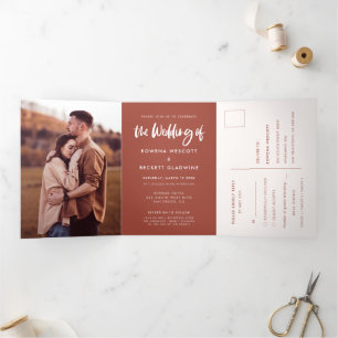 Invitation Trois Volets Mariage moderne élégant en brique brûlée photo