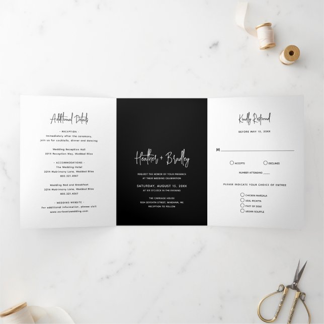 Invitation Trois Volets Mariage moderne minimaliste noir (Intérieur)
