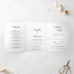 Invitation Trois Volets Mariage Moderne Minimaliste Noir et Blanc