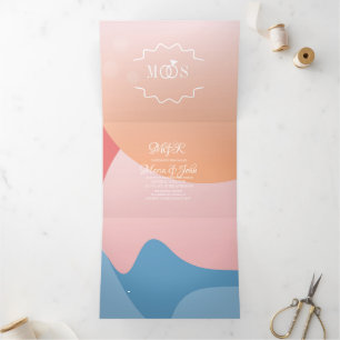 Invitation Trois Volets Mariage Moderne Organique sur les Eaux du Coucher