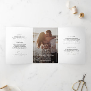 Invitation Trois Volets Mariage Moderne Photo Noir et Blanc Élégant