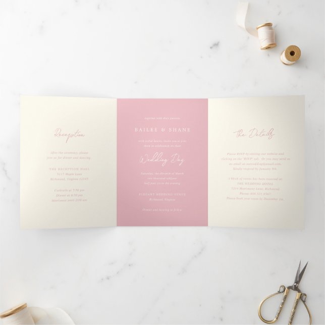 Invitation Trois Volets Mariage moderne rose simple (Intérieur)
