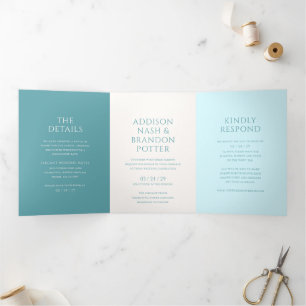 Invitation Trois Volets Mariage moderne Turquoise élégant