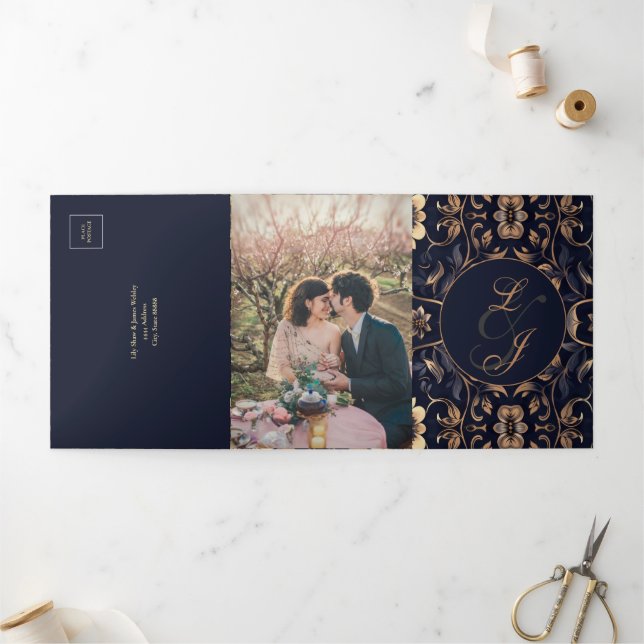 Invitation Trois Volets Mariage Or Chic Midnight (Extérieur)