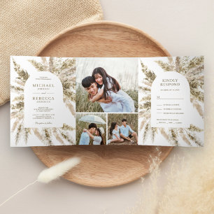 Invitation Trois Volets Mariage Photo Arche d'Herbe de Pampas Séchée Bohèm