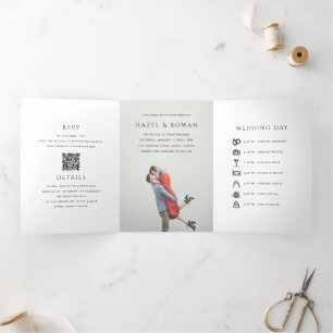 Invitation Trois Volets Mariage photo avec QR code moderne simple