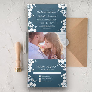 Invitation Trois Volets Mariage photo bleu bleu foncé tout en un