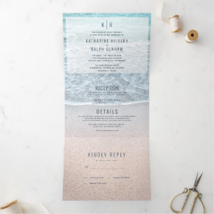 Invitation Trois Volets Mariage photo bleu turquoise tout en un