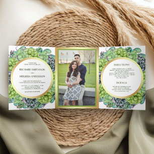 Invitation Trois Volets Mariage photo de couronnes succulentes vert botani