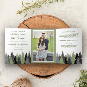 Invitation Trois Volets Mariage photo de la forêt de pins de Woodland