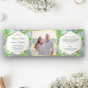 Invitation Trois Volets Mariage Photo de Succulente Verte Botanique Modern