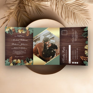 Invitation Trois Volets Mariage photo des Feuilles tropicaux géométriques 