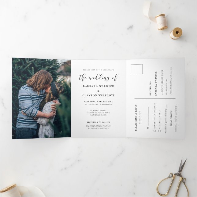 Invitation Trois Volets Mariage photo design élégant (Intérieur)