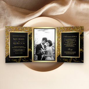 Invitation Trois Volets Mariage photo Faux Gold Parties scintillant Gold M