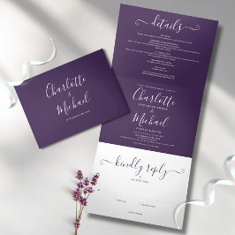 Invitation Trois Volets Mariage photo minimaliste moderne violet