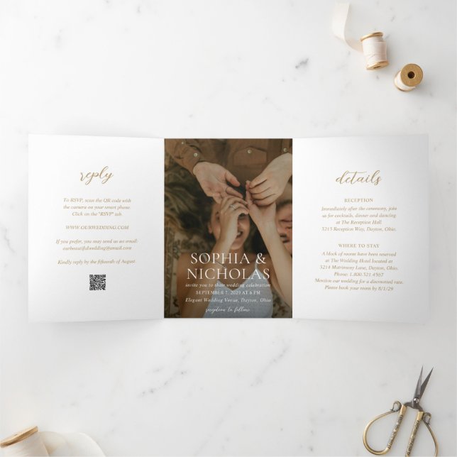 Invitation Trois Volets Mariage photo moderne or simple (Intérieur)