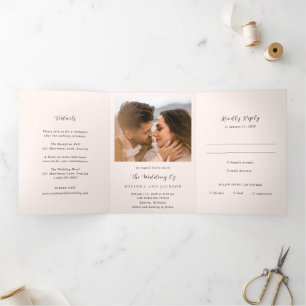 Invitation Trois Volets Mariage photo neutre et terreux moderne