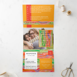 Invitation Trois Volets mariage photo orange 3 en 1