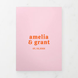 Invitation Trois Volets Mariage photo Retro Font orange et rose QR Code