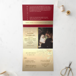 Invitation Trois Volets Mariage photo rouge moderne