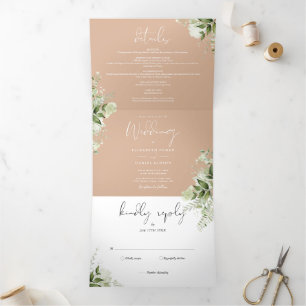 Invitation Trois Volets Mariage photo Tan Modern Botanical Greenery