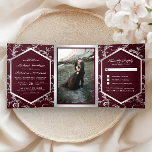 Invitation Trois Volets Mariage Photo Tourbillon Argenté de Bourgogne
