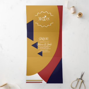Invitation Trois Volets Mariage Rétro Gras Géométrique Moderne