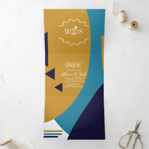 Invitation Trois Volets Mariage rétro Gras Géométrique Moderne